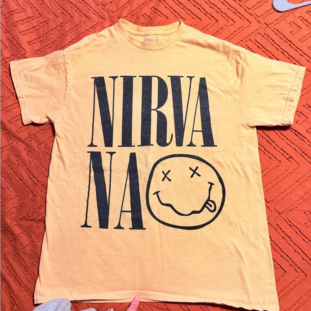 NIRVANA Yellow Smiley Face Band Tee womens